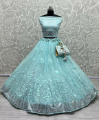 Jyoti Fashion Women's Sky Blue Bridal Net Fancy Sequins with Multi Thread Embroidered Wedding Lehenga Choli | Grocsy