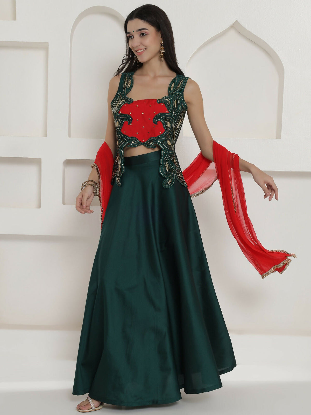 Joban Fashion Green Lehnga Top And Dupatta Set | Grocsy