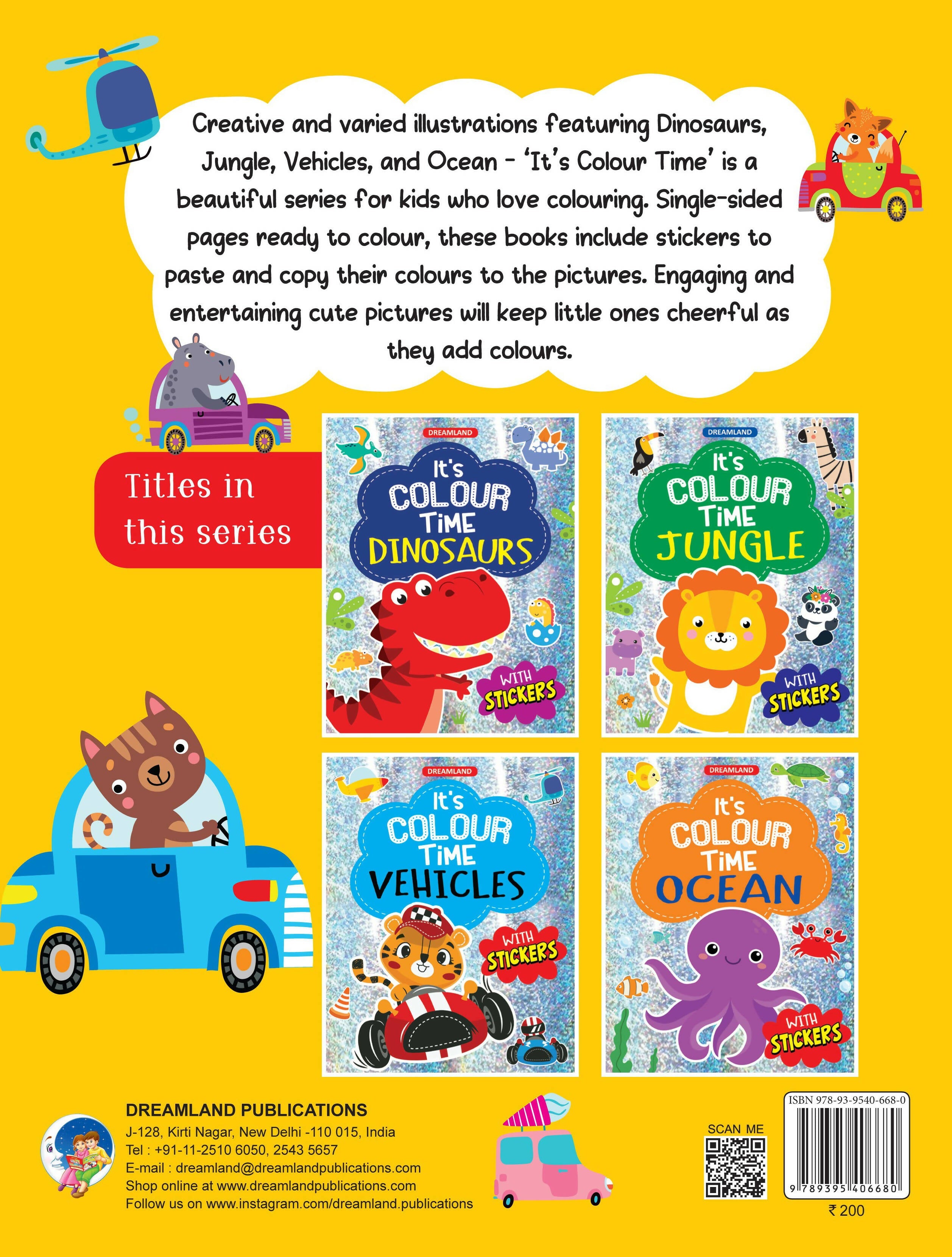 Dreamland Vehicles- It's Colour time with Stickers : Children Drawing, Painting & Colouring Book | Grocsy