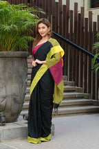 Beatitude Black Cotton Handloom Saree | Grocsy