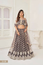 Aastha Fashion Space Gray Butterfly Net White Cotton Thread Work And Sequence Work Embroidery Wedding Wear Lehenga Choli | Grocsy