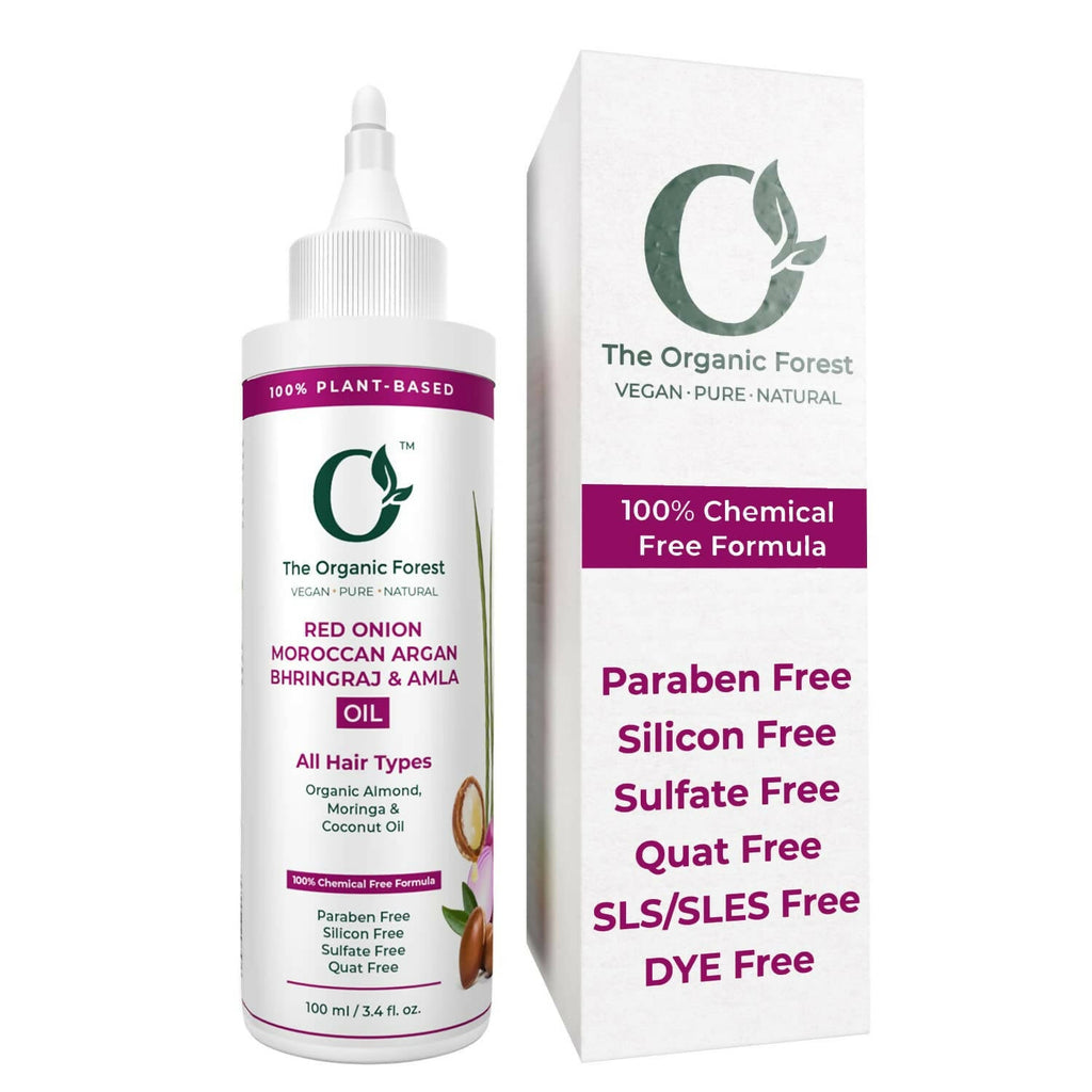 The Organic Forest Red Onion, Moroccan Argan, Bhringraj & Amla Hair Oil | Grocsy
