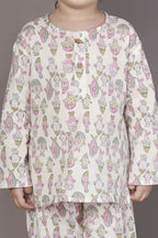 Breathables White & Yellow Tortoise Cotton Nightsuit Set For Kids | Grocsy