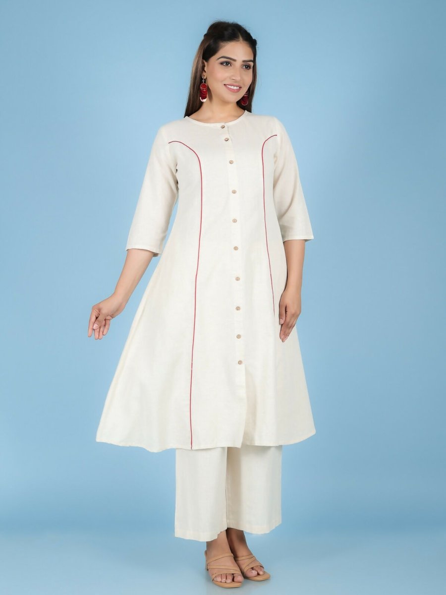Aramya Cream Linen Cotton Solid A-line Kurta for Women | Grocsy
