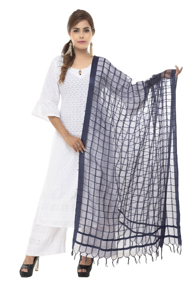 Mominos Fashion Navy Blue Cotton Square Dupatta | Grocsy