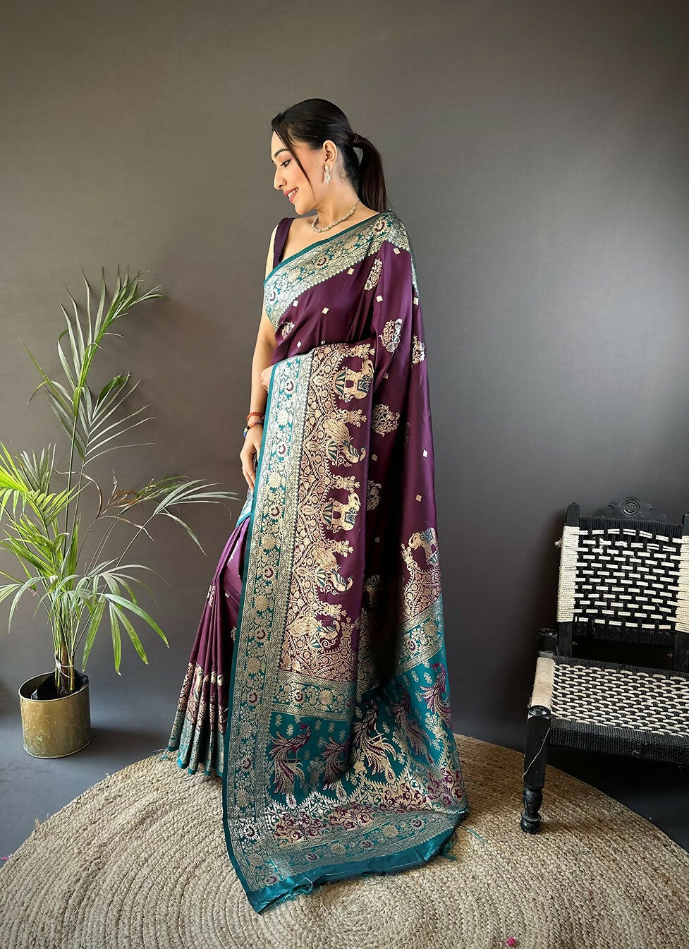 Joban Fashion Dark Green Meenakari Picock Paithani Sarees | Grocsy