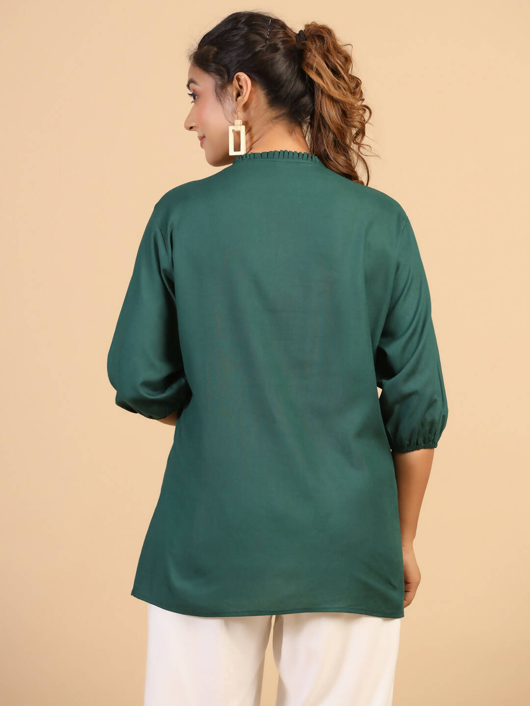Womens Green Rayon Solid Top - Keeva | Grocsy
