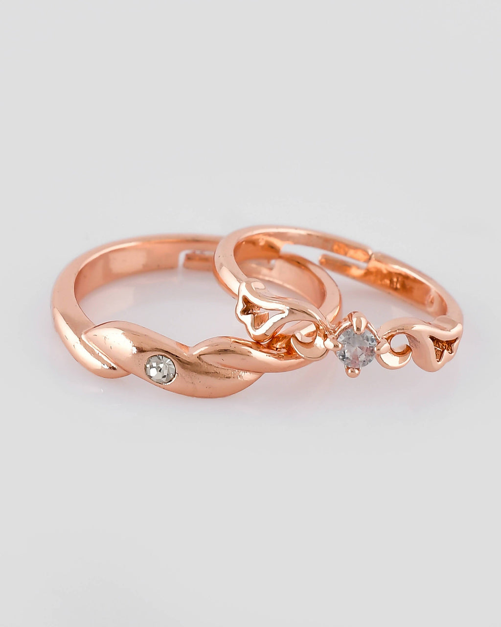 VOJ Stainless Steel Cubic Zirconia Gold-Polished Ring Set | Grocsy