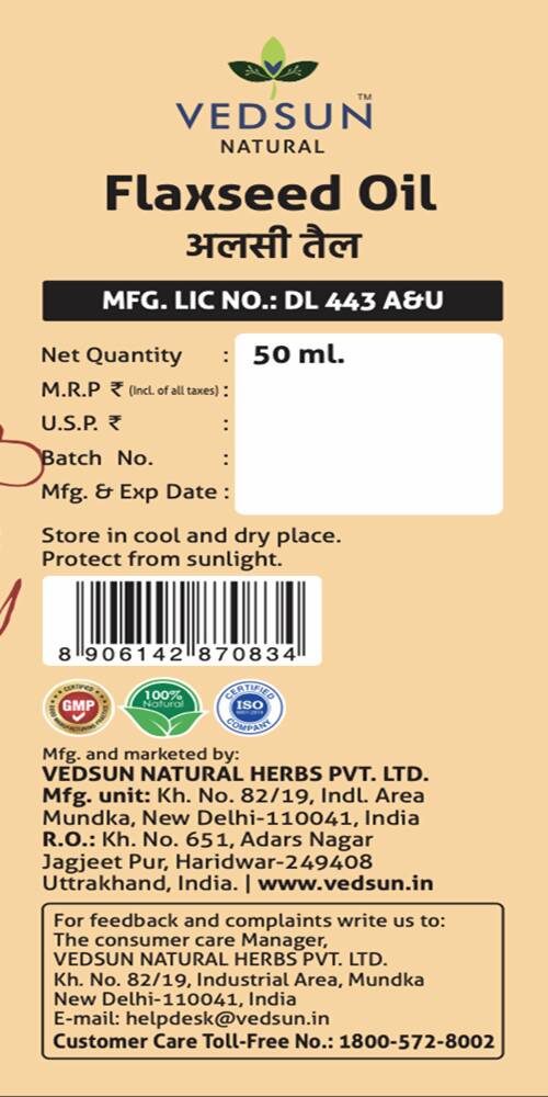 Vedsun Naturals Flax Seed Oil Alsi Ka Tel Pure Omega 3 Rich | Grocsy