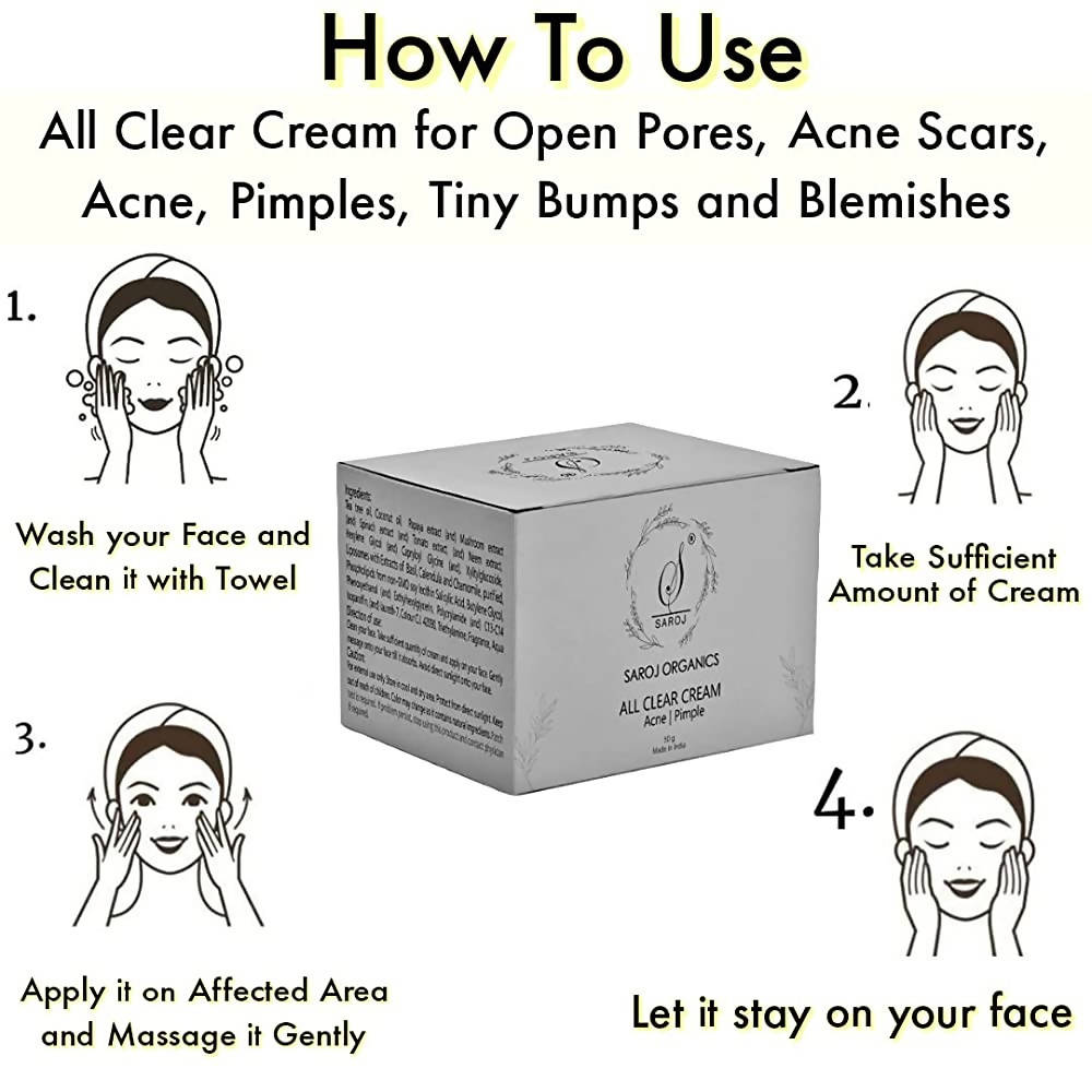 Saroj Organics All Clear Cream For Acne, Pimples | Grocsy
