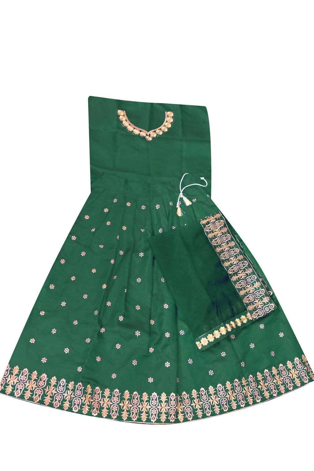 Dwiden Green Queen Tafetta Sattin Semi-Stitched Girl's Lehenga Choli | Grocsy
