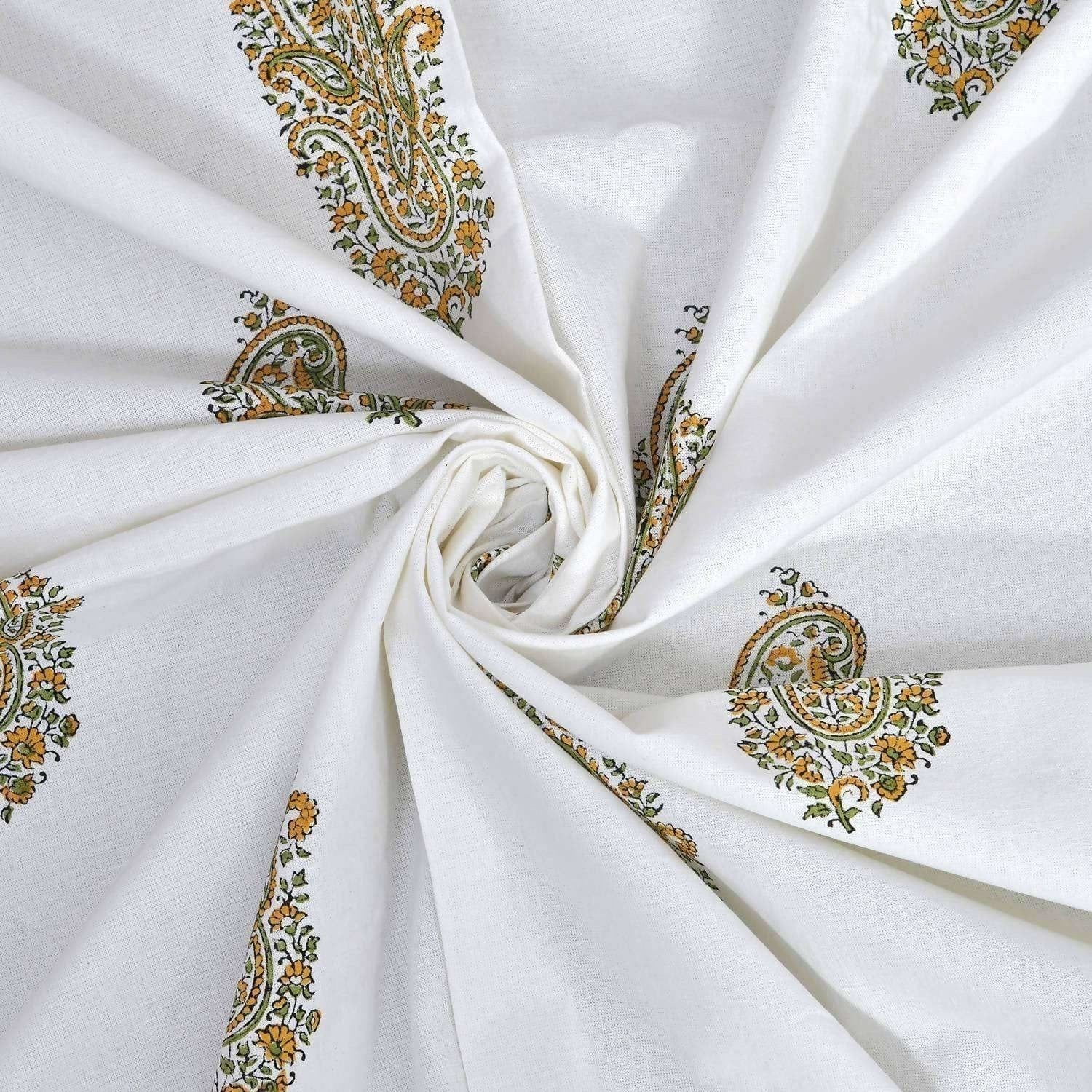Premium Hand Block Printed Rajasthani Double Bedsheet Bedspread with 2 Pillow Covers | Grocsy