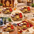 Chhariya Crafts Metal Pooja Thali With Diya | Grocsy