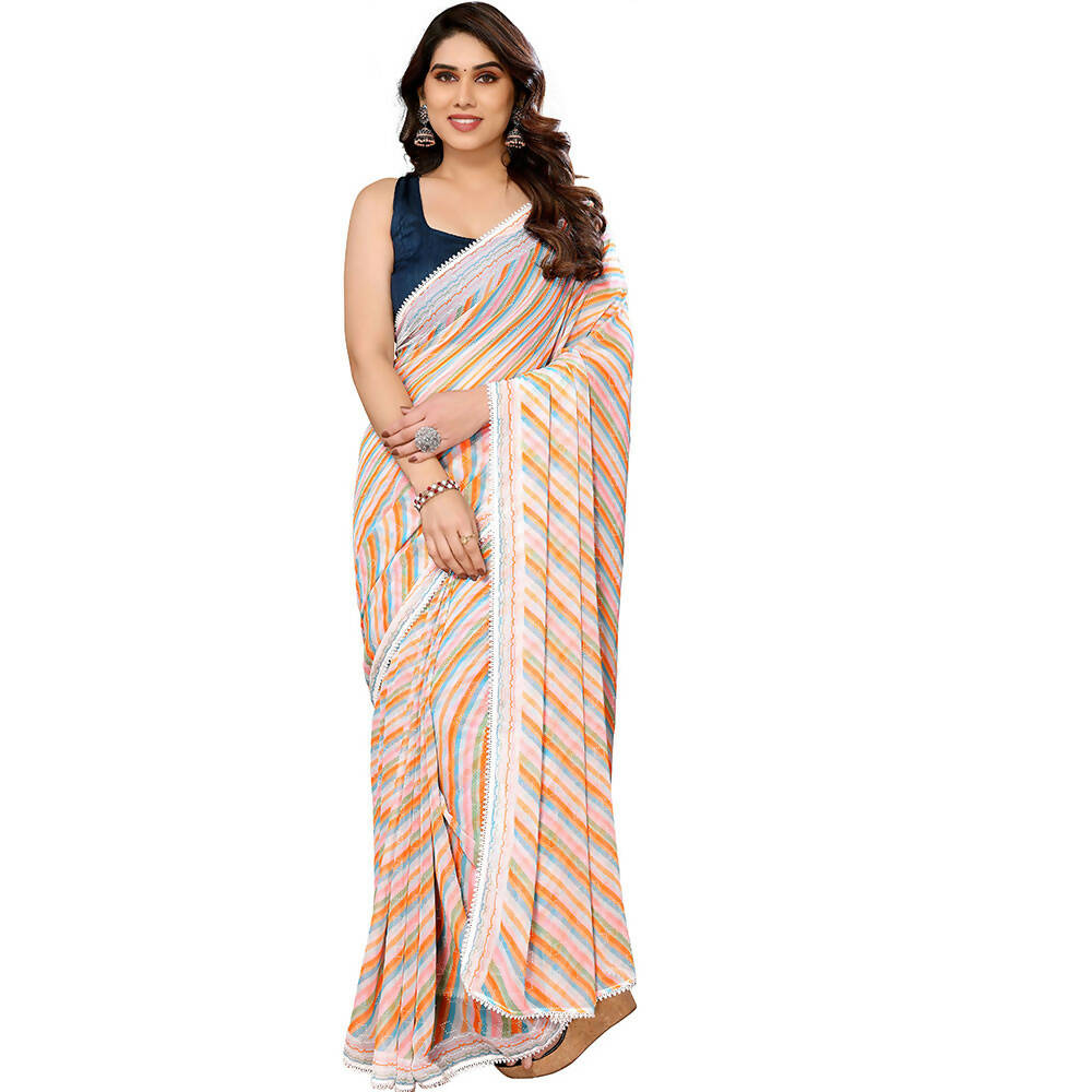 Women's Partywear Designer Orange Georgette Fancy Saree - Satrangi | Grocsy