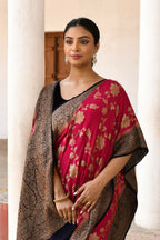 Joban Fashion Fuchsia Crepe Chiffon Pure Handloom Banarasi Silk Saree | Grocsy