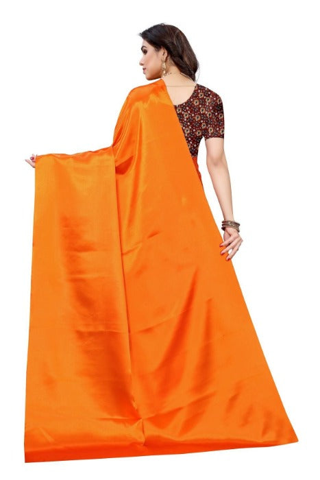 Vamika Plain Orange Satin Saree (SATIN GLORY ORANGE) | Grocsy