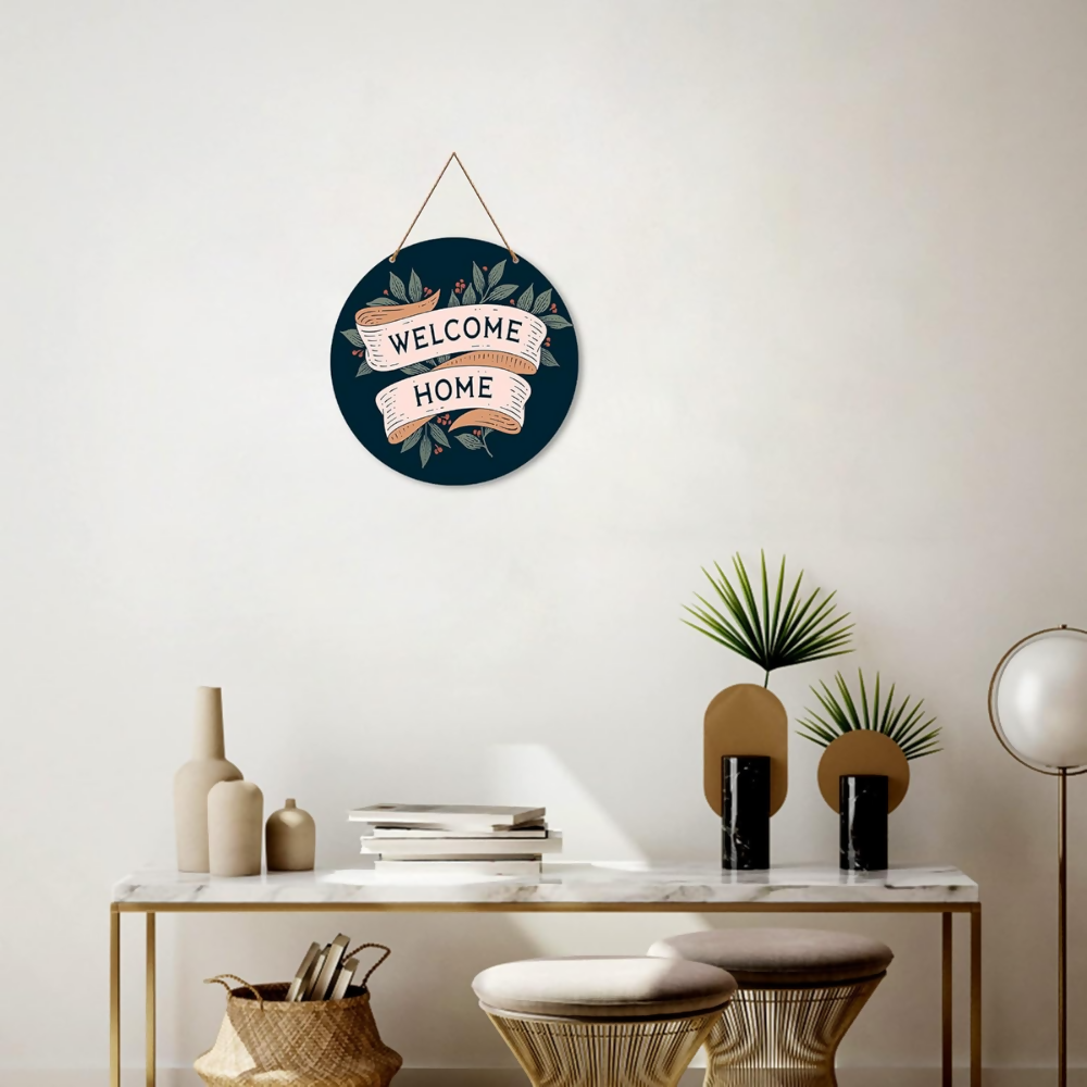 Artvibes Welcome Home Round Wood Design Artworks Hangings Ornaments | Grocsy