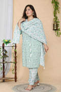 Miravan Women's Plus Size Floral Printed Straight Kurta And Palazzo With Dupatta Set | Grocsy