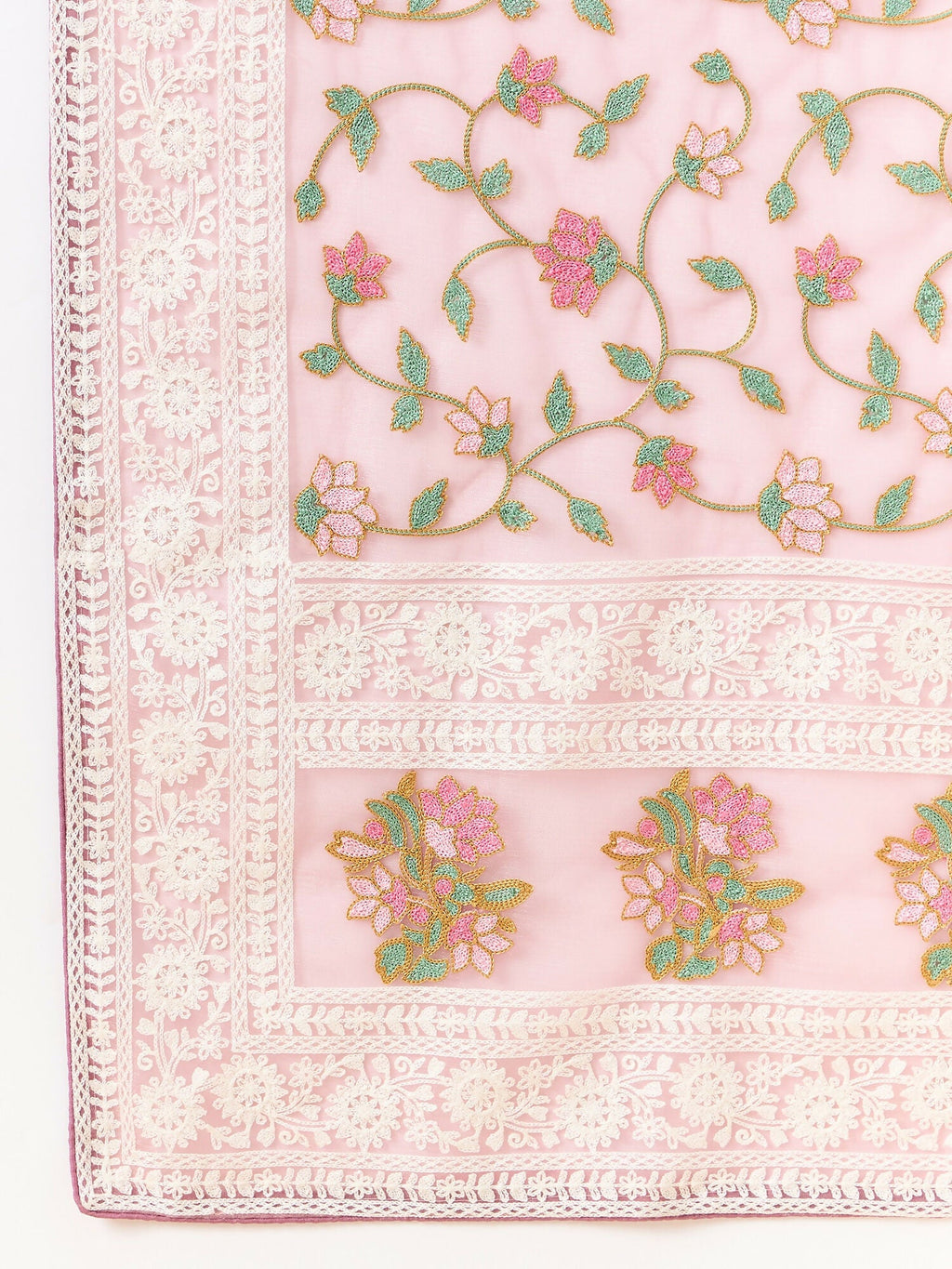 Pink Organza Floral Embroidered Saree with Unstitched Blouse Piece - Roozal | Grocsy