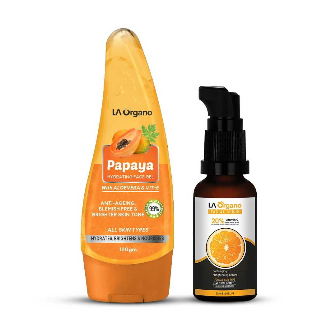 LA Organo Papaya Hydrating Face Gel with Alovera,Vit-E & Vitamin C Serum Combo | Grocsy