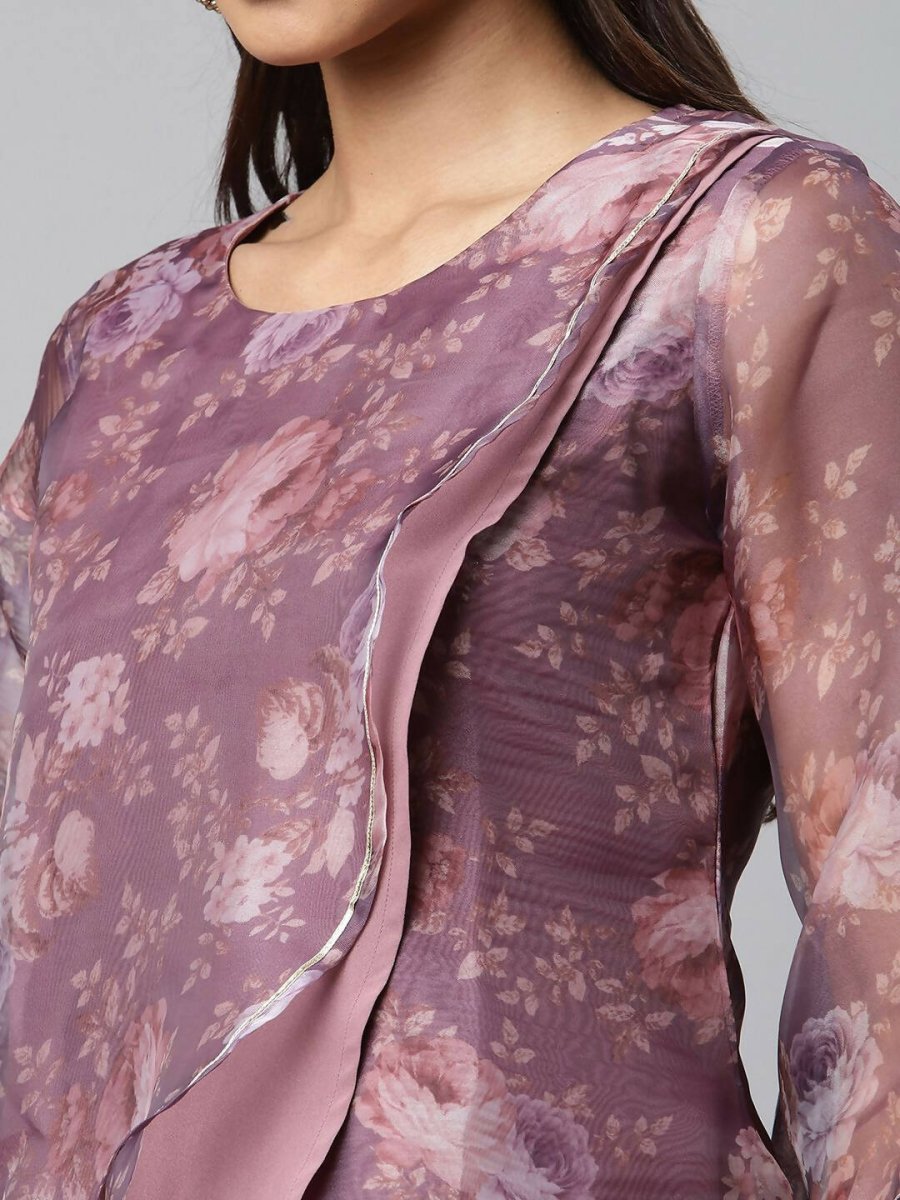 Ahalyaa Women Mauve Organza Digital Printed Tunic | Grocsy