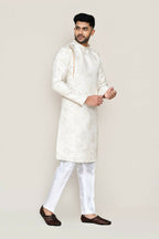 Joban Fashion Cream Colored Jacquard Silk Fabric Kurta With Straight Fit Pant | Grocsy