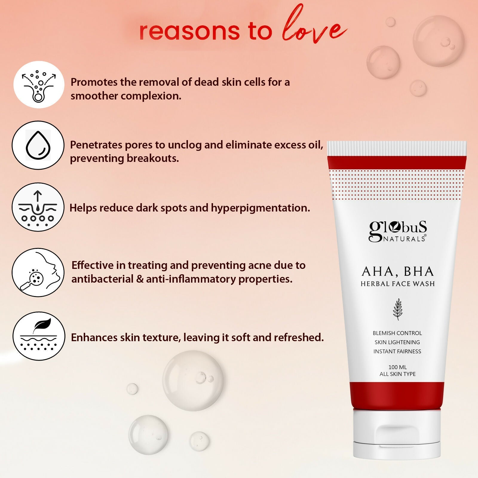 Globus Naturals AHA BHA Herbal Face Wash | Grocsy