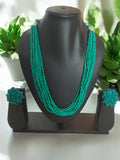 Inhanns Bloom Handmade Beaded Necklace With Earrings - 12 Layers - Sea Green Necklace Set | Grocsy