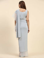 Light Grey Lycra Solid Ready to Wear Saree with stitched Blouse - Nita | Grocsy