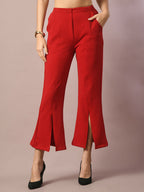 Myshka Women's Red Solid Boat Neck Party Top With Trousers Co-ord set | Grocsy