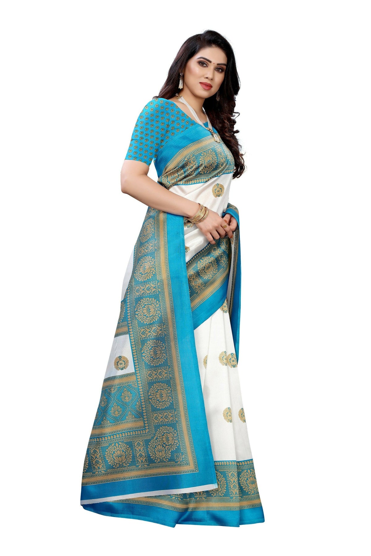 Vamika Rama Green Printed Art Silk Saree | Grocsy