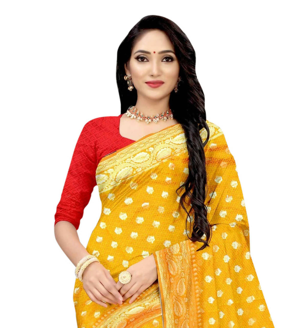 Vamika Mustard Weaving Banarasi Jacquard Saree | Grocsy
