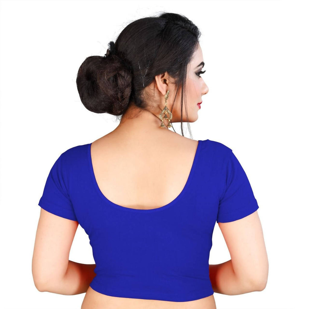 Vamika Blue Lycra Plain Blouse | Grocsy
