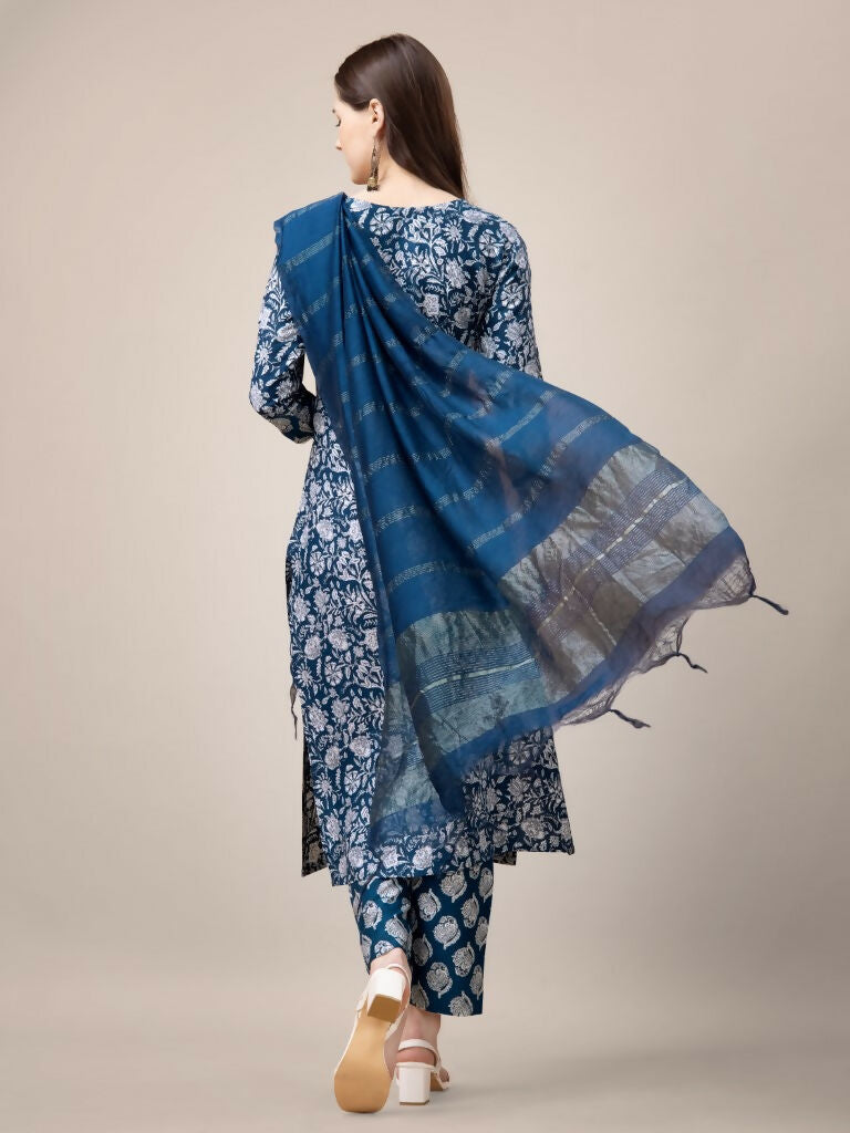 Jyoti Fashion Women's Morpich Rayon Print with Embroidery & Fancy Lace Work Kurta with Trouser & Dupatta | Grocsy