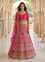 Lehenga Mart Pink Heavy Silk With Fusing Designer Bollywood Style Wedding Wear Lehenga Choli | Grocsy
