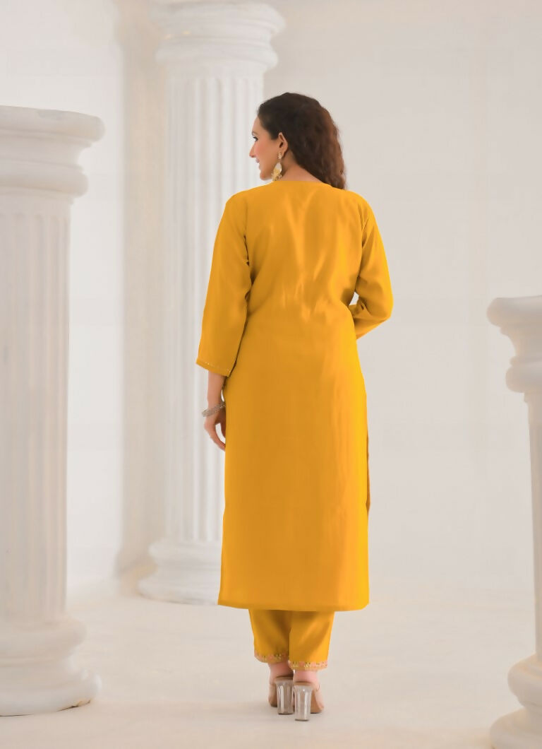 Ethnic Festive Wear Viscose Chanderi Yellow Stitched Suit With Dupatta - Tanisha | Grocsy