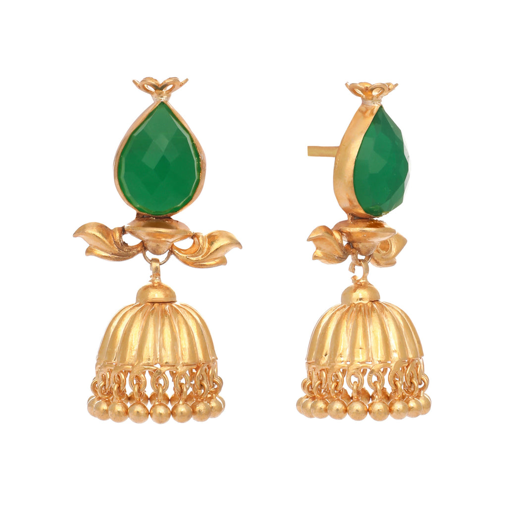 Nuyug 22K Gold Plated Emerald Stone Studded Ethnic Jhumkas | Grocsy