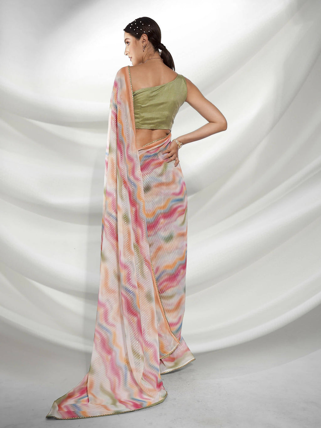 Pink Georgette Sequence Embroidery Saree With Unstitched Blouse Piece - Rajal | Grocsy