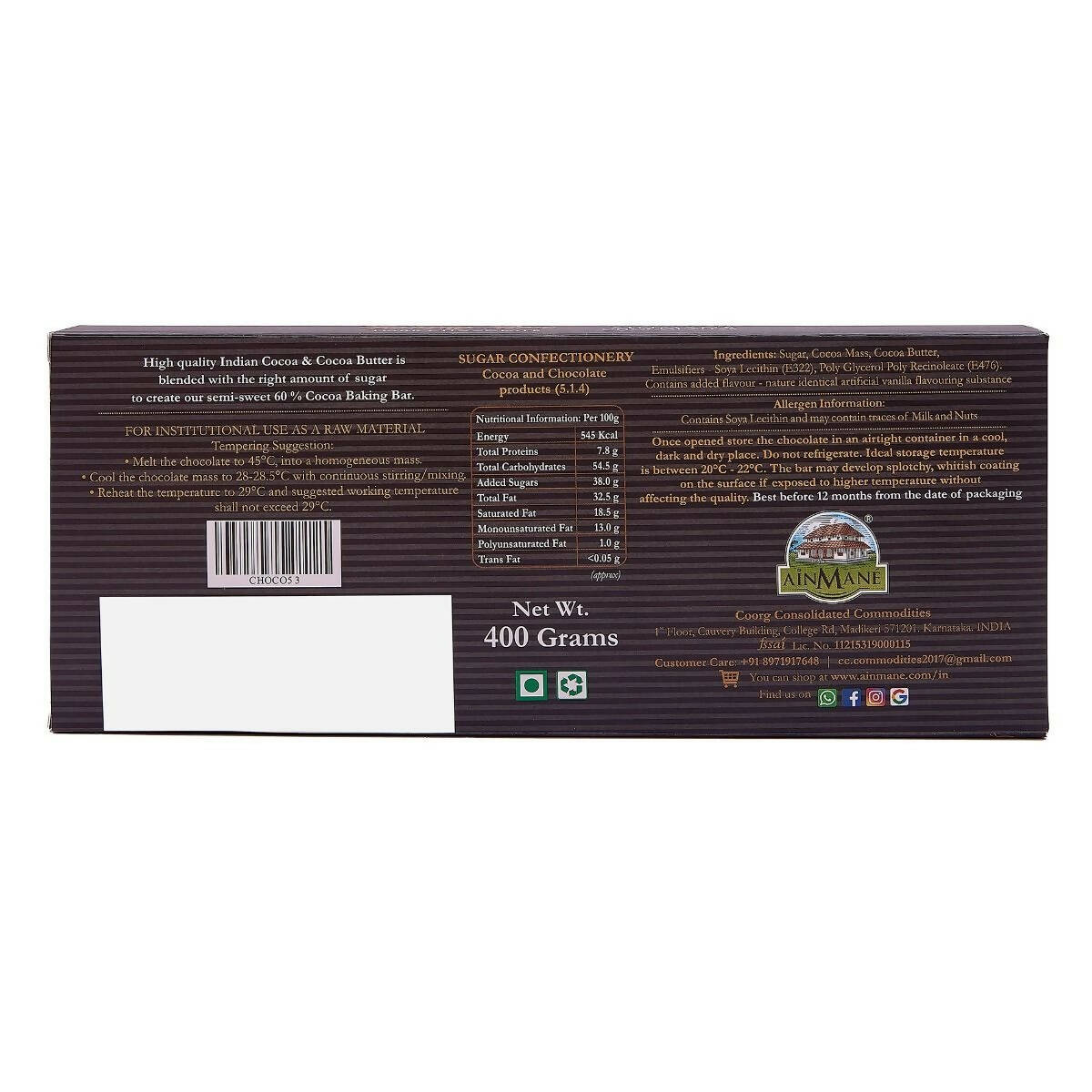 Ainmane Dark Chocolate Baking Bar | Grocsy
