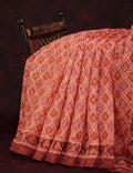 Peachish Orange Diamond Printed Semi Chanderi Saree By Gayathri Reddy Designer Studio | Grocsy