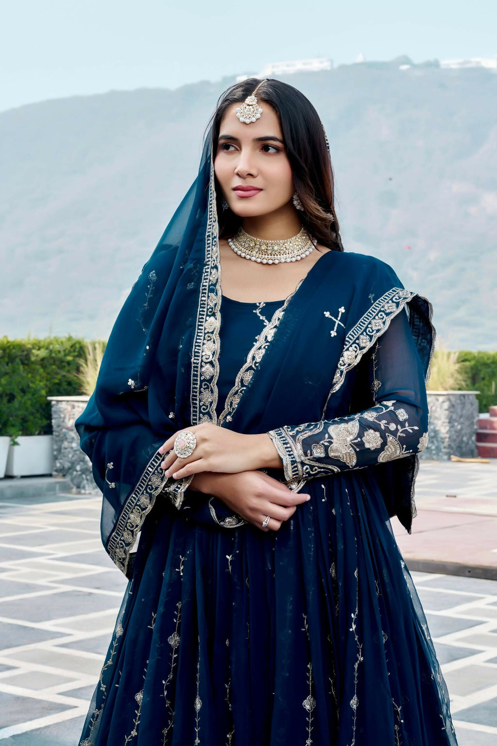 Teeya Creation Womens New Trendy Heavy Cording Sequence & Beads Embroidery Work Teal Gown Set | Grocsy