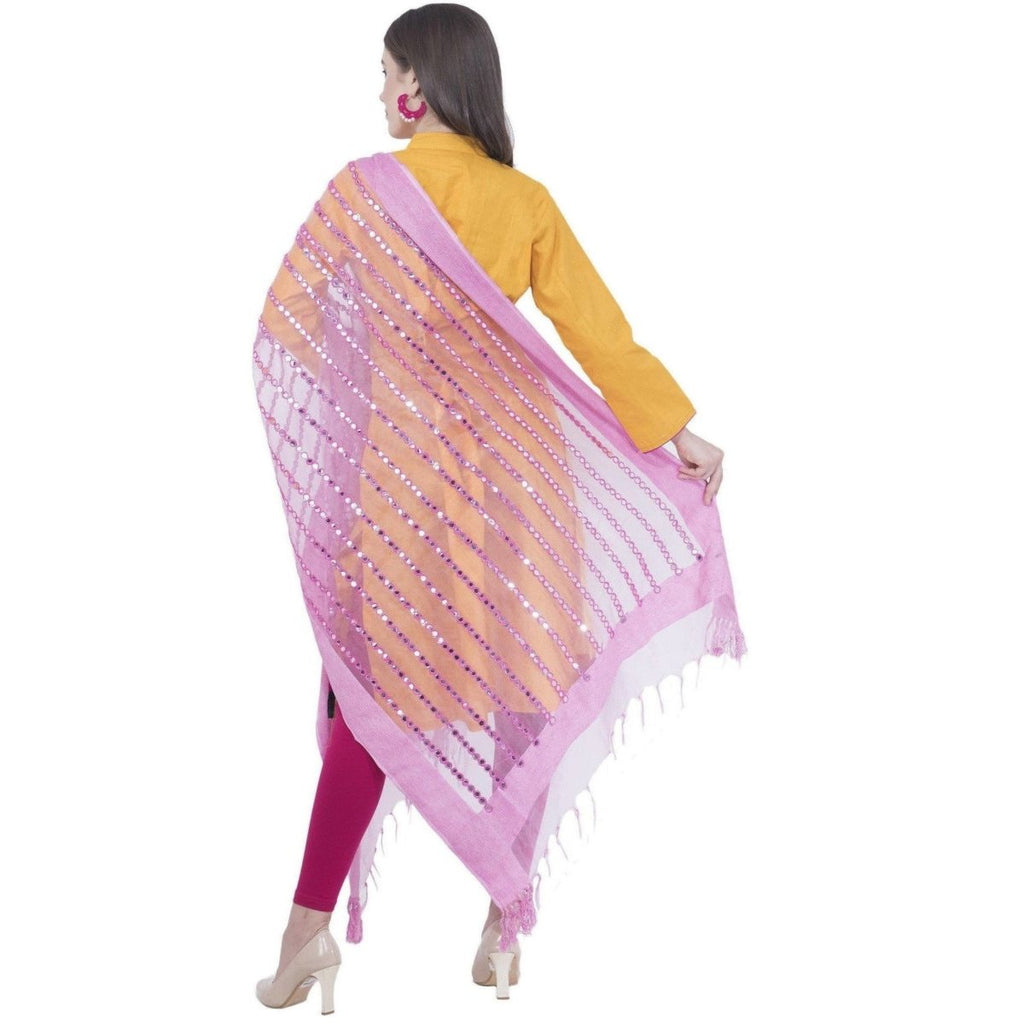 A R Silk Women's Mirror Work Orgenza Cotton Rose Pink Dupattas and Chunnis | Grocsy