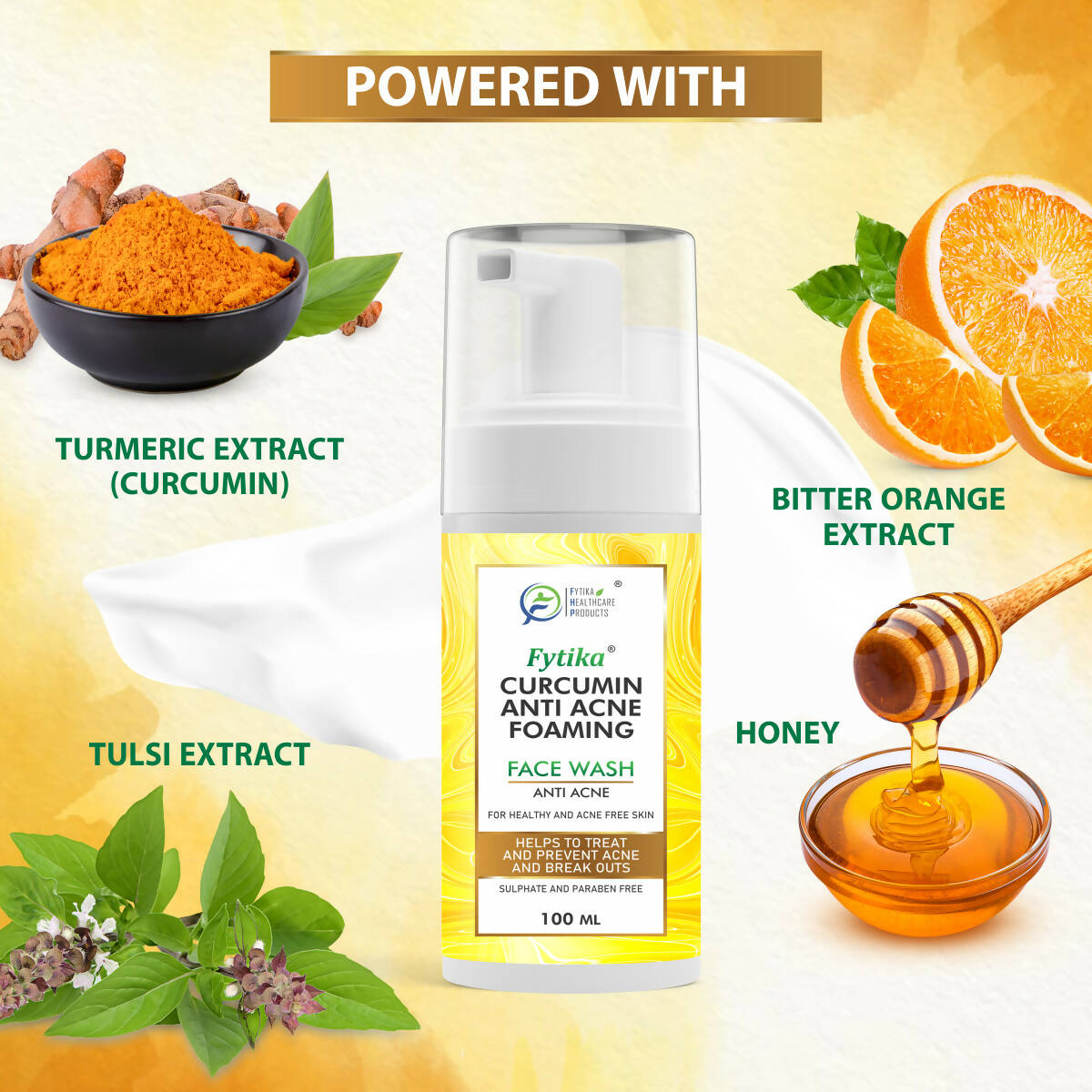 Fytika Curcumin Anti-Acne Foaming Face Wash with Honey & Tulsi | Grocsy