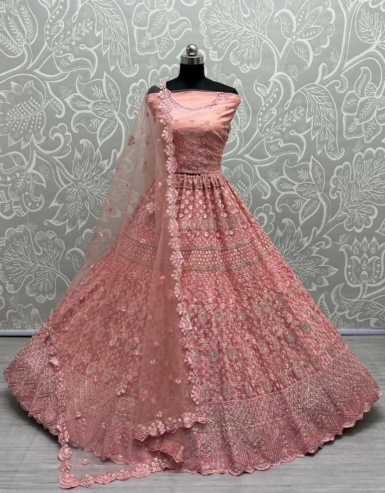Jyoti Fashion Women's Pink Heavy Net Fancy Dori, Multi Thread, Rainbow Sequins and Diamond Work Wedding Lehenga Choli | Grocsy