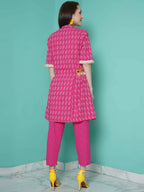 Women Republic Pink Cotton Kantha Kurta Set | Grocsy