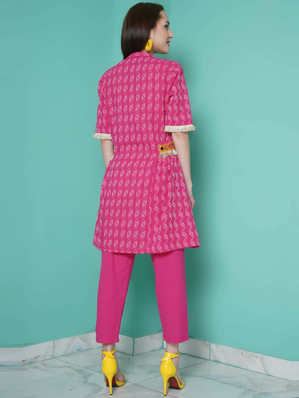 Women Republic Pink Cotton Kantha Kurta Set | Grocsy