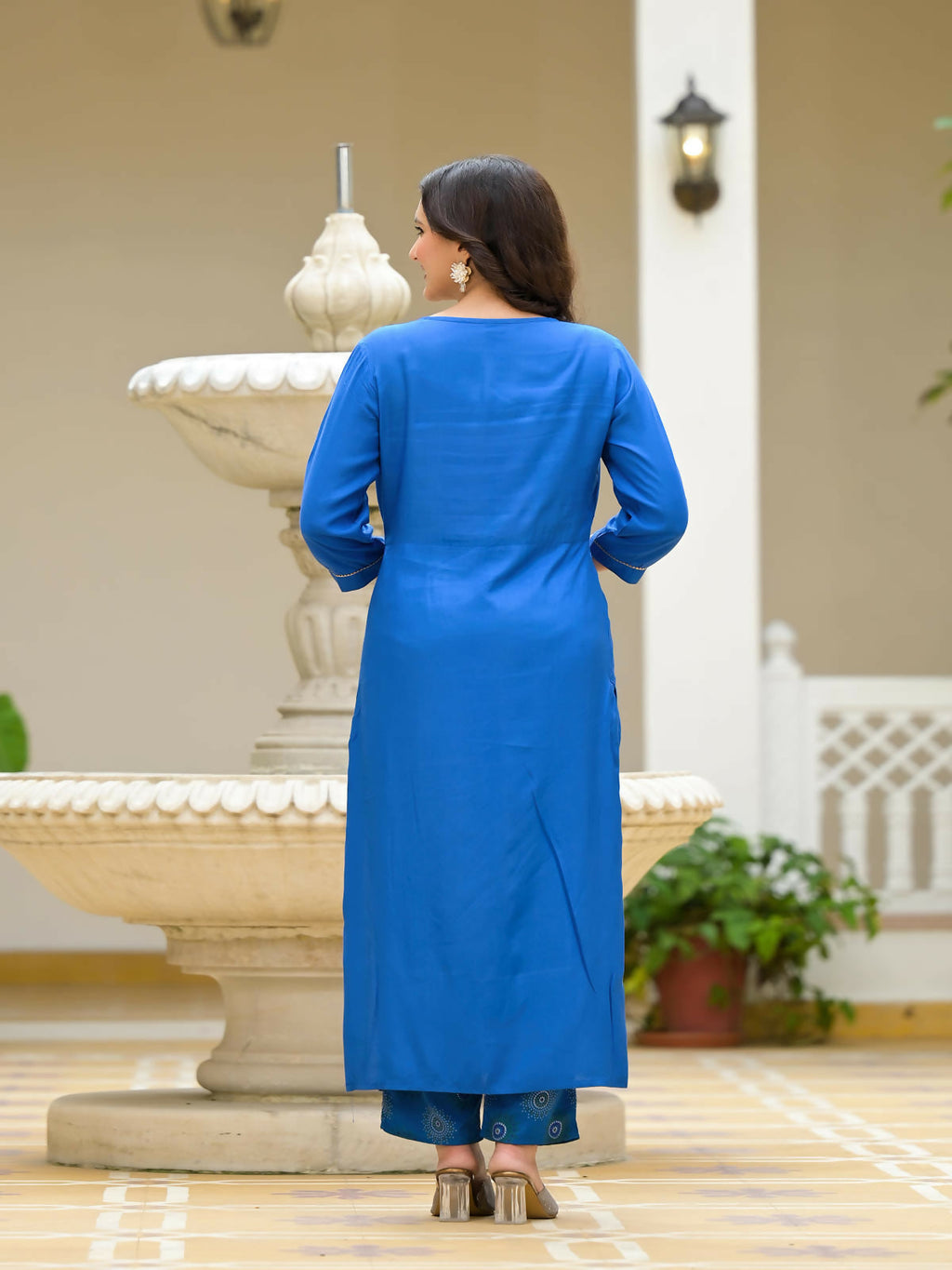 Juniper Women's Blue Solid Viscose Kurta Pant With Dupatta Set With Thread & Mirror Work | Grocsy