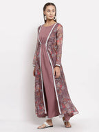 Myshka Women's Multi Organza Printed Full Sleeve Round Neck Casual Maxi Dress | Grocsy