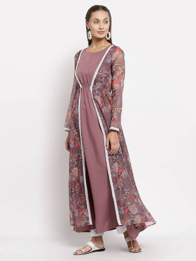 Myshka Women's Multi Organza Printed Full Sleeve Round Neck Casual Maxi Dress | Grocsy