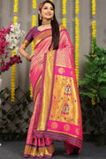Jyoti Fashion Women's Pink Banarasi Silk Zari Woven Saree with Blouse | Grocsy